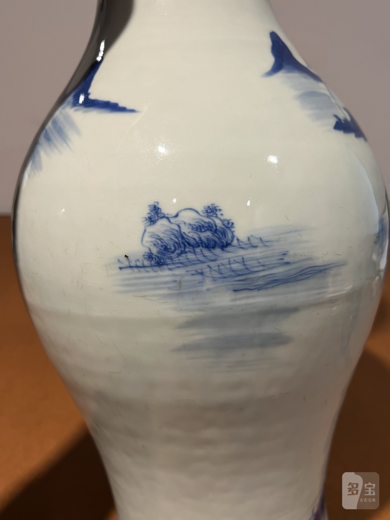 清中期 青花山水人物纹橄榄瓶 - 图9